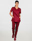 Ayo Nami Femei Set Pantaloni și Bluza Medicală Burgundy din Bumbac și Poliester