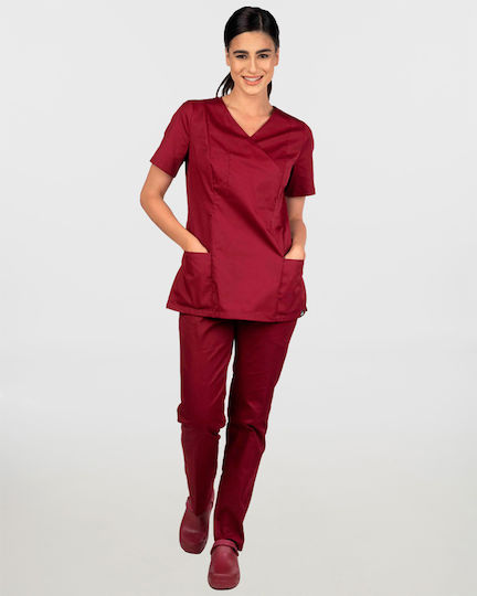 Ayo Nami Femei Set Pantaloni și Bluza Medicală Burgundy din Bumbac și Poliester