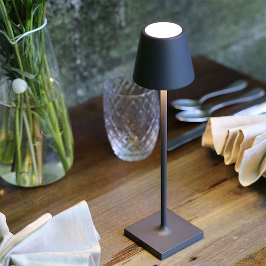 Zafferano Poldina Metal Table Lamp LED with Black Shade and Base