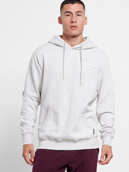 Funky Buddha Herren Sweatshirt mit Kapuze und Taschen Light Grey Melange