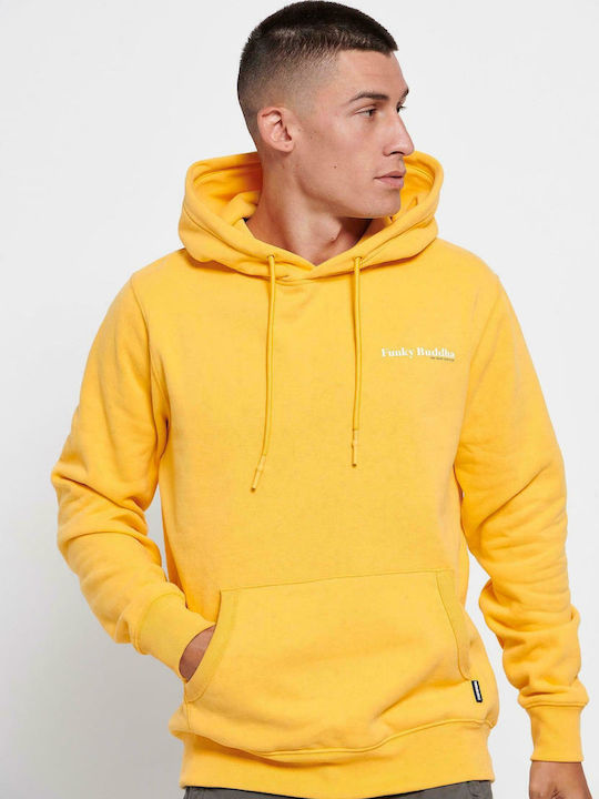 Funky Buddha Herren Sweatshirt mit Kapuze und Taschen Amber Yellow