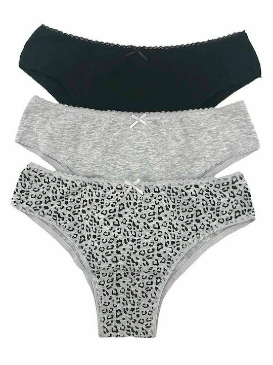 Cotton Women's Briefs 3Pack Black Animal Grey Melange