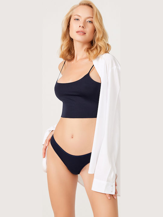 CottonHill Γυναικείο String με Δαντέλα Navy Μπλε