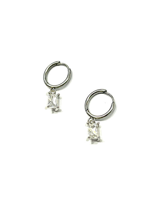 Handmade silver earrings with steel hoops and zircon 2,20cm (tatu moyo) 3113-771A3