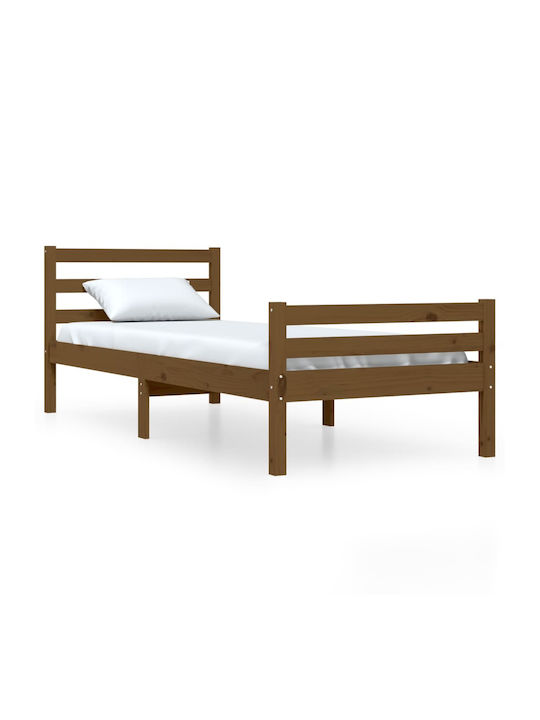 Single Bed Solid Wood with Slats Walnut 100x200cm