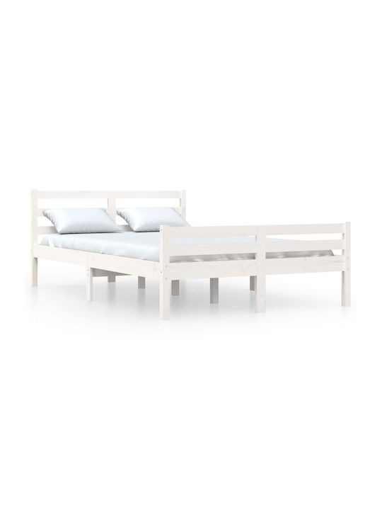 Κρεβάτι Διπλό από Μασίφ Ξύλο Λευκό με Τάβλες για Στρώμα 140x200cm