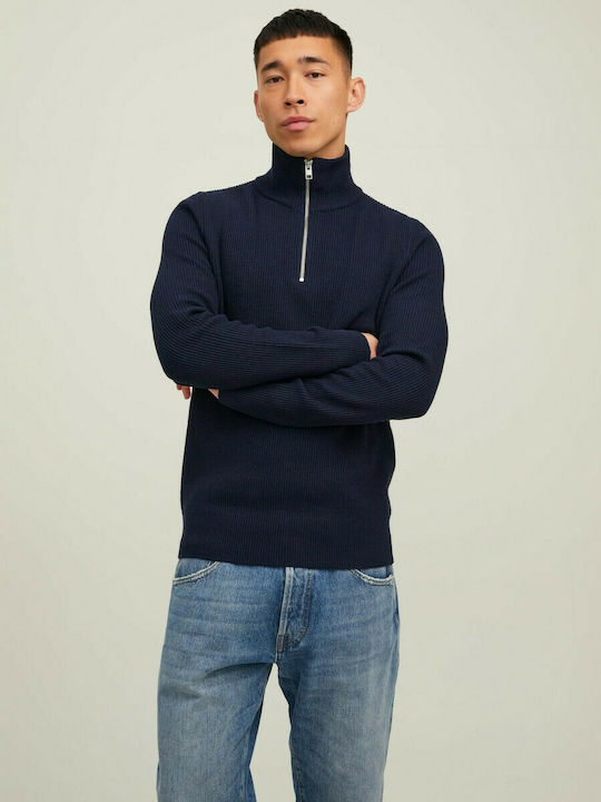 Jack & Jones Men's Long Sleeve Sweater with Zipper Navy Blue