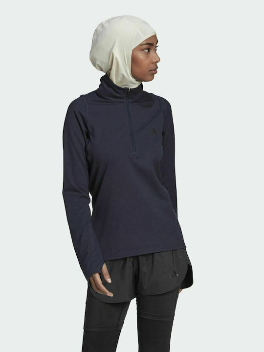 Adidas Fast Half Zip Sweatshirt Χειμερινή Γυναικεία Μπλούζα Μακρυμάνικη Navy Μπλε