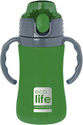 Ecolife Kinder Trinkflasche Thermos Rostfreier Stahl mit Strohhalm Grün 300ml