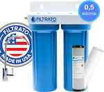 Filtrato 2-Stage Under Sink Water Filter System with Faucet , 1/4'' Inlet/Outlet, with 10" Replacement Filter Pure LRC 2510-P5 Activated Carbon 0.5μm & AquaFilter Polypropylene FCPS5 5μm WHF14D-USA