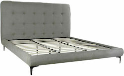 Κρεβάτι King Size Επενδυμένο με Ύφασμα Γκρι για Στρώμα 200x200cm