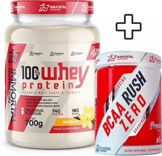 Immortal Nutrition 100% Whey Protein 700gr Vanilla & BCAA Rush Zero 300gr Strawberry