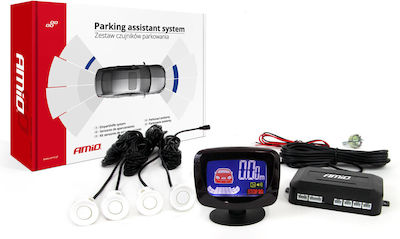 AMiO Back Car Parking System with Screen / Buzzer and 4 Sensors 22mm 12V in White Colour