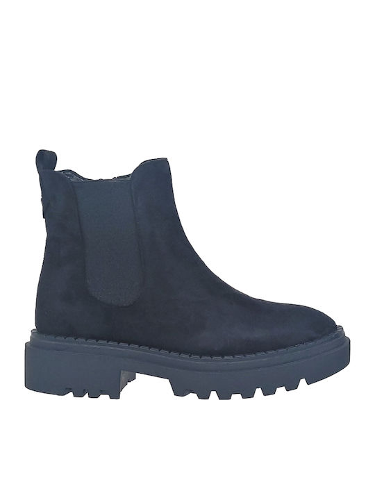 Refresh Suede Γυναικεία Chelsea Μποτάκια Μαύρα