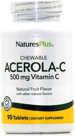 Nature's Plus Acerola-C Βιταμίνη για Ενίσχυση του Ανοσοποιητικού, τo Δέρμα & Αντιοξειδωτική δράση 500mg 90 ταμπλέτες