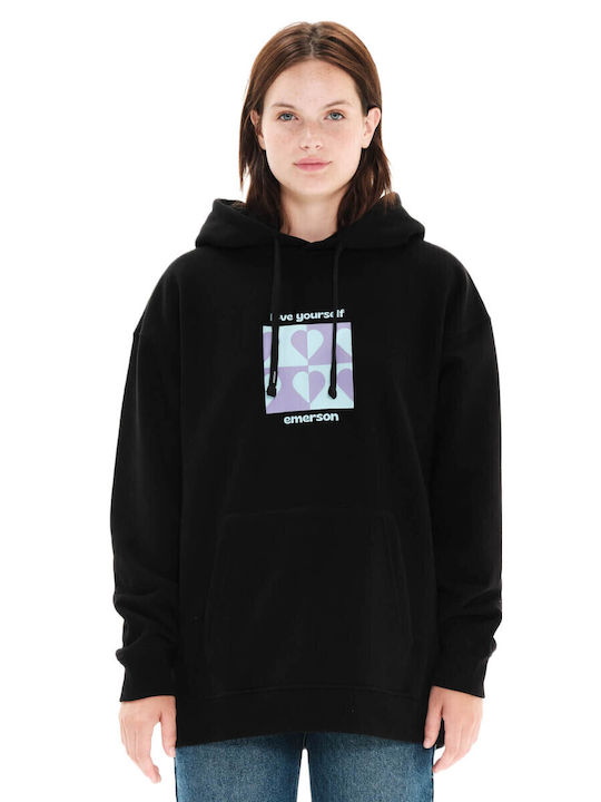 Love Yourself Long Women's Sweatshirt Velvet Hooded Black