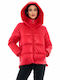 Splendid Women's Short Puffer Jacket for Winter with Hood Red