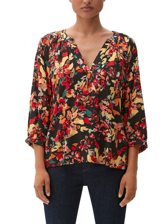 S.Oliver Women's Blouse Long Sleeve Floral Navy Blue