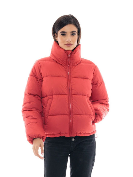 Biston Women's Short Puffer Jacket for Winter Coral