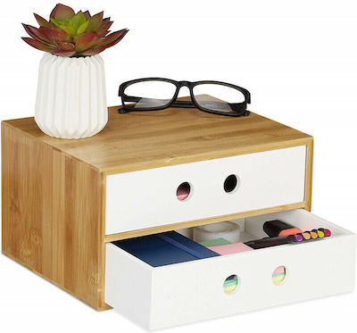 Relaxdays Wooden Desktop Drawer 2 Number of Spit 20x14x25cm White