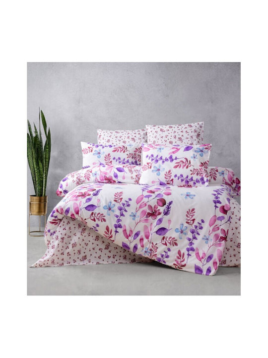 Mc Decor Flower Подредба Покривало Единично Памук Лила 160x240см 2бр