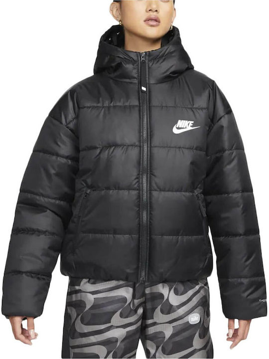 Sportswear Women's for Hiking Short Puffer Jacket for Winter with Hood Black