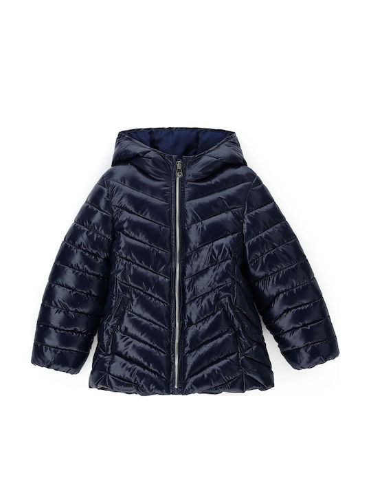 Kids' Quilted Jacket Long with Hood Navy Blue