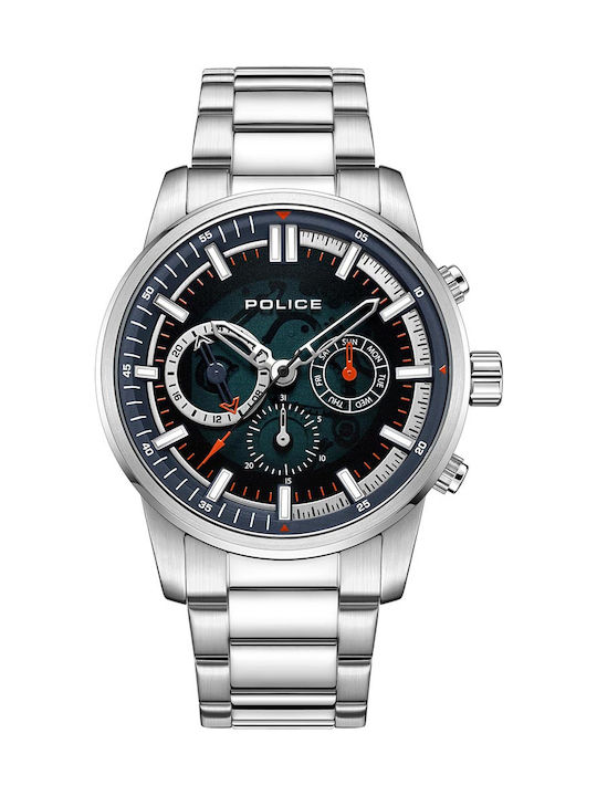 Police Greenlane Herrenuhr 46mm Chronograph Batterie mit Silber Metallarmband