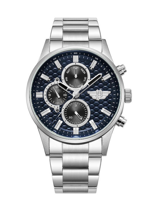 Police Tauriko Herrenuhr 45mm Chronograph Batterie mit Silber Metallarmband