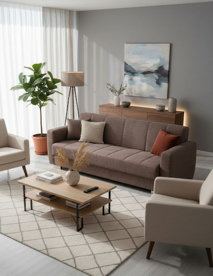 Polya Three-Seater Couch Bed with Storage Space Brown 215x80x77 cm
