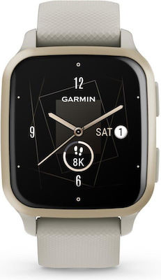 Garmin Venu Sq 2 Music Edition Aluminium 40mm Waterproof Smartwatch with Heart Rate Monitor (Cream Gold Aluminium Bezel with French Grey Case and Silicone Band)