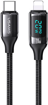 Usams US-SJ545 Braided / LED USB-C to Lightning Cable 20W Μαύρο 1.2m (SJ545USB01)