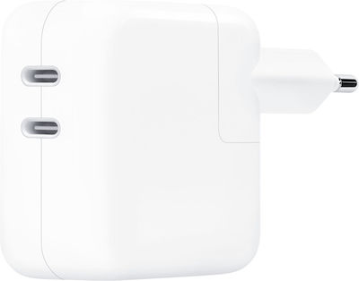 Apple Ladegerät ohne Kabel mit 2 USB-C Anschlüsse 35W Weißs (Power Adapter)