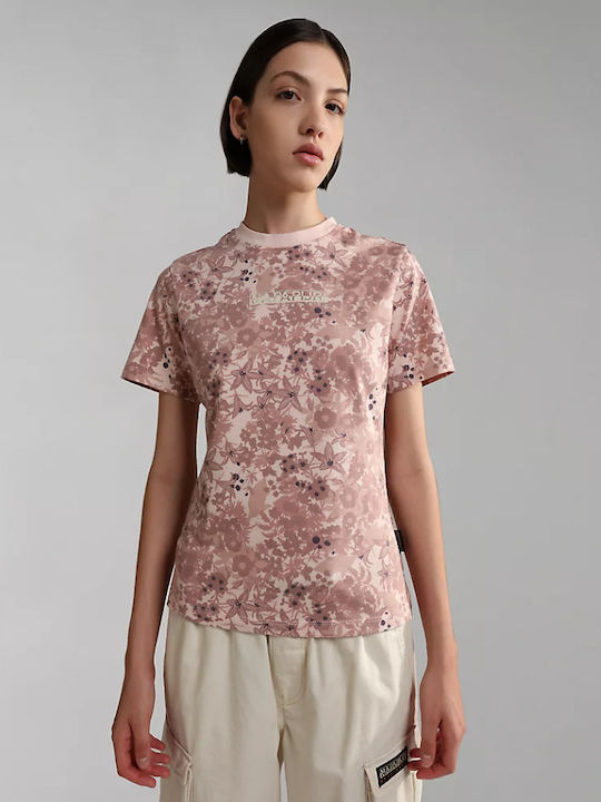 Napapijri Damen T-Shirt Blumen Rosa NP0A4GLE-FBY