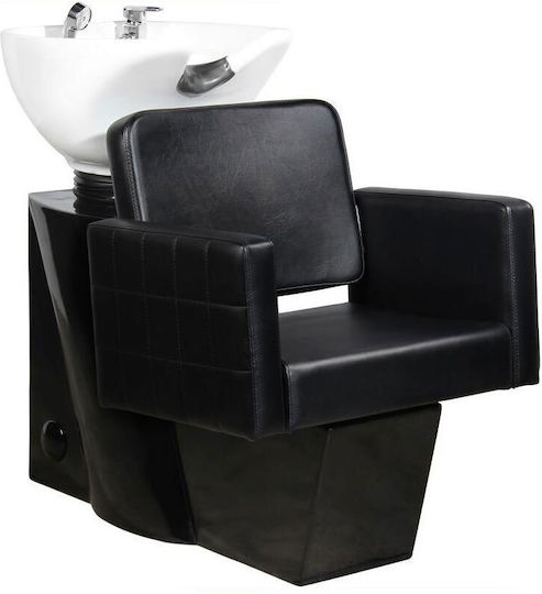 Stationary Hair Salon Sink with Black Synthetic Skin Chair M100xP96cm