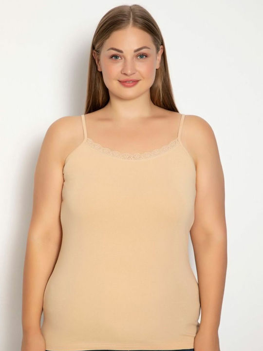 Plus Size mit Spaghetti-Träger Beige Damen T-Shirt