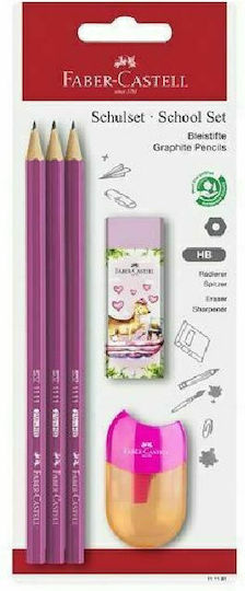 Faber-Castell Apple Jungle Pencil HB Set with Scraper and Eraser Pink