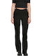 Women's High-waisted Fabric Trousers Flared with Elastic Bootcut Fit Black