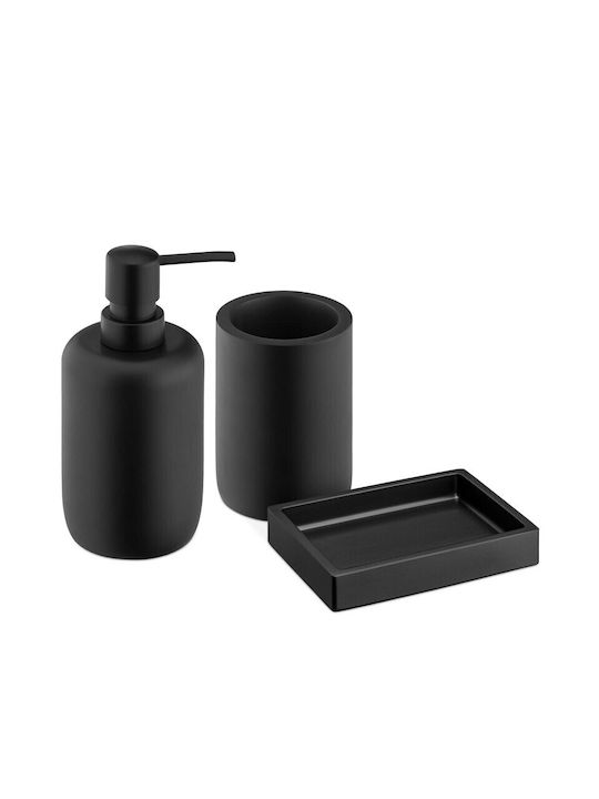 Navaris Plastic Bathroom Accessory Set Black 3pcs