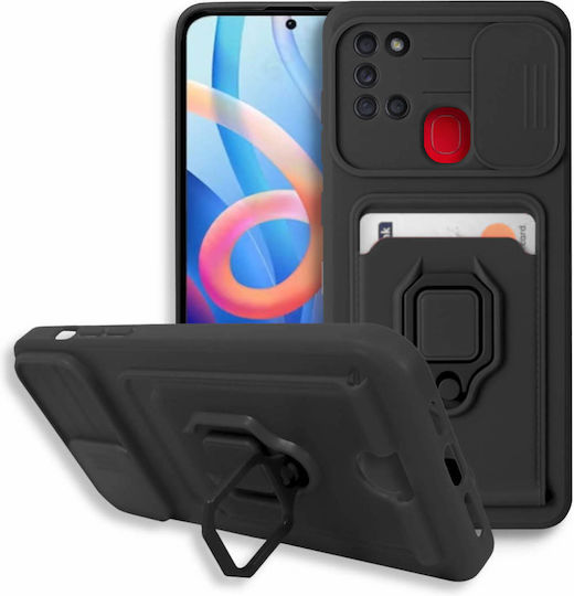 Bodycell Multifunction Back Cover Πλαστικό με Λουράκι και Υποδοχή για Κάρτες Μαύρο (Galaxy A21s)