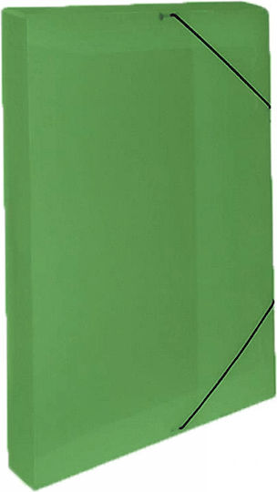 F-Plast Plastic File Box with Rubber Band 32x3x26cm Green Semi-Transparent