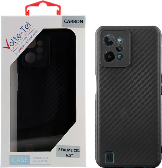 Volte-Tel Carbon Umschlag Rückseite Silikon Schwarz (Realme C31)