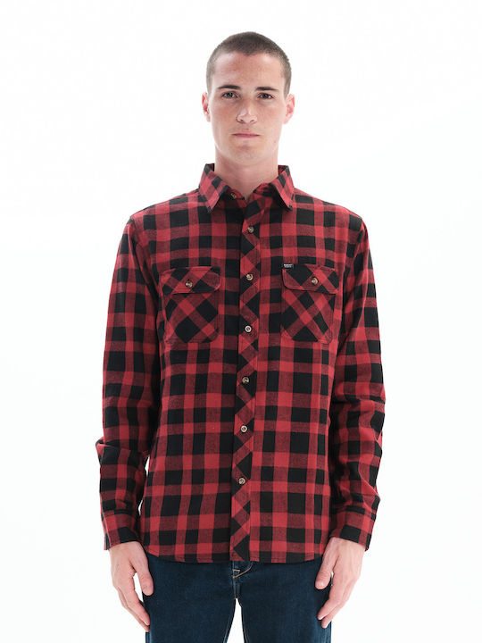 Basehit Long-sleeved Flannel Shirt Checked Red