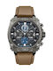 Police Men's Watch 46mm Chronograph Battery with Brown Leather Strap