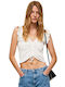 Pepe Jeans Peggy Women's Summer Crop Top Sleeveless with V Neck White