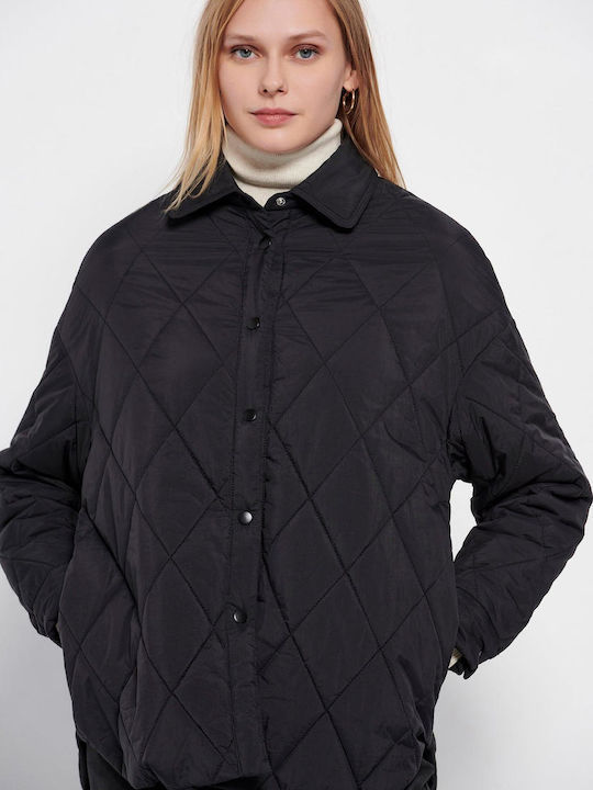 Funky Buddha Kurz Damen Puffer Jacke für Winter Schwarz