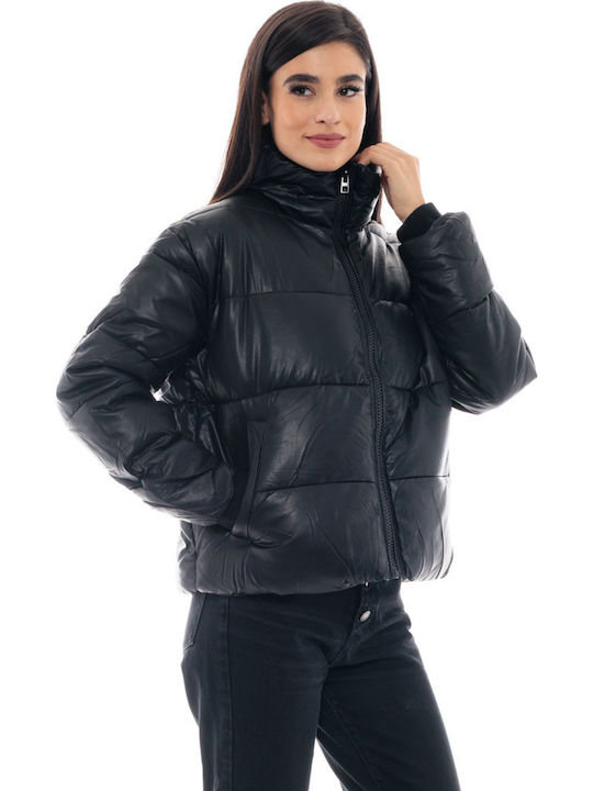 Kurz Damen Puffer Jacke für Winter Schwarz