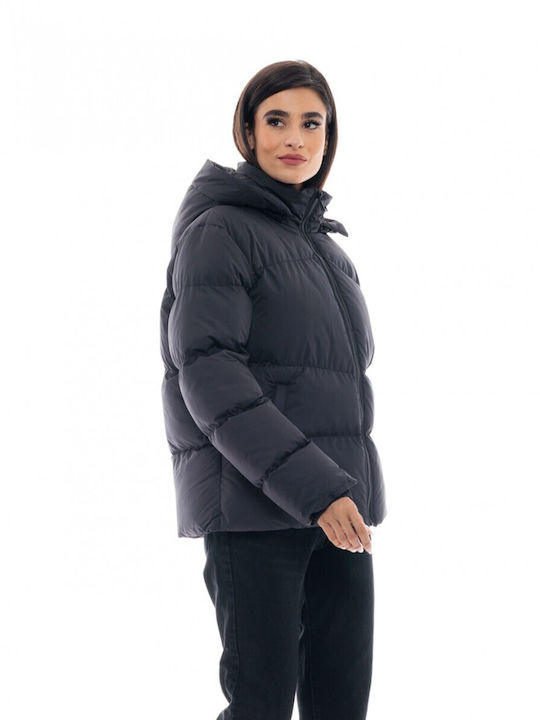 Splendid Women's Short Puffer Jacket for Winter with Hood Black