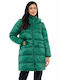 Biston Women's Long Puffer Jacket for Winter with Hood Green