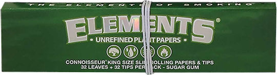 Elements Green Foițe de Țigări Rulate Slim King Size cu Hârtie de țigări 32 foi 1buc
